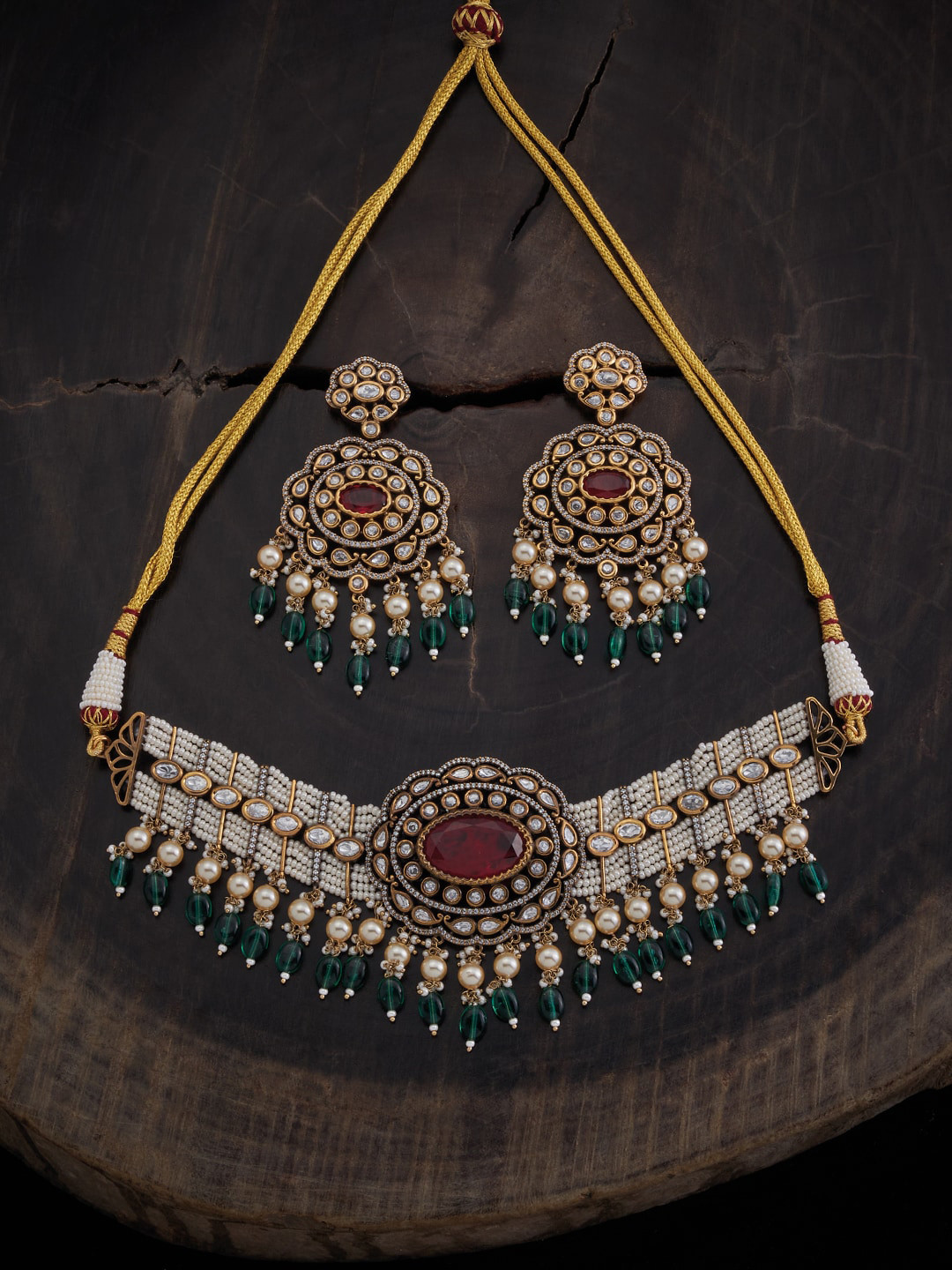 

Kushal's Fashion Jewellery Kundan-Studded & Beaded Jewellery Set, Gold
