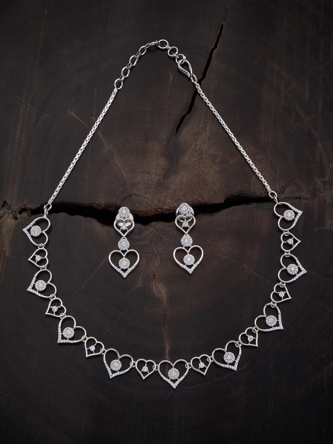 

Kushal's Fashion Jewellery Rhodium-Plated CZ Stone-Studded Jewellery Set, Silver