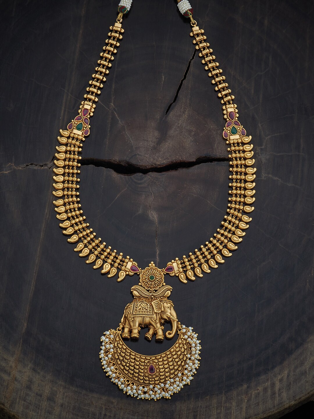 

Kushal's Fashion Jewellery Gold-Plated Stone Studded & Beaded Antique Necklace
