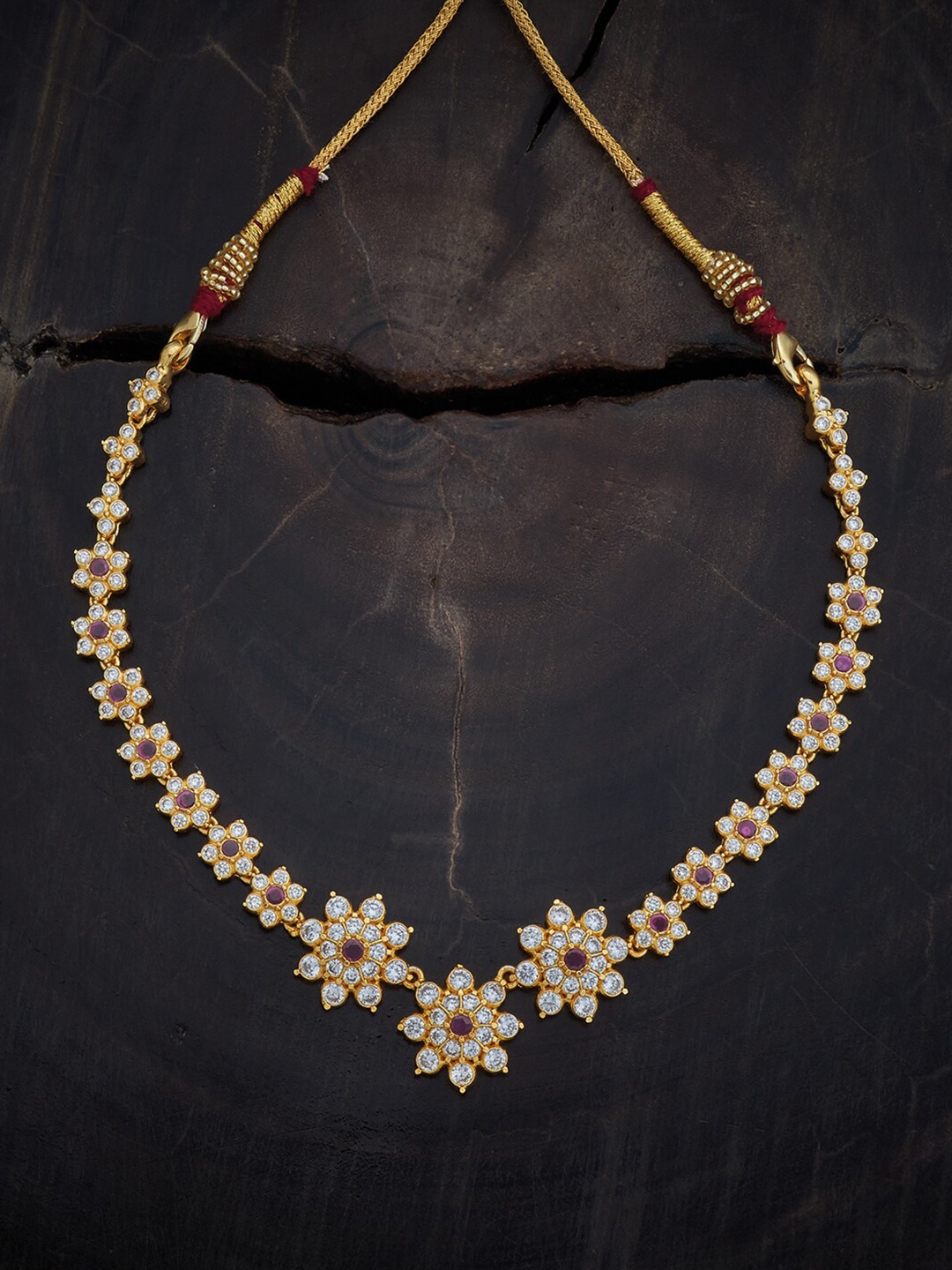 

Kushal's Fashion Jewellery 92.5 Pure Silver Gold-Plated Stone Studded Necklace