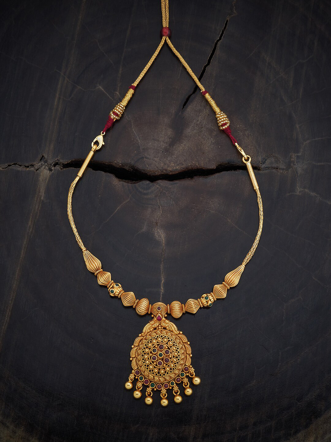

Kushal's Fashion Jewellery 92.5 Pure Silver Gold-Plated Stone Studded Temple Necklace