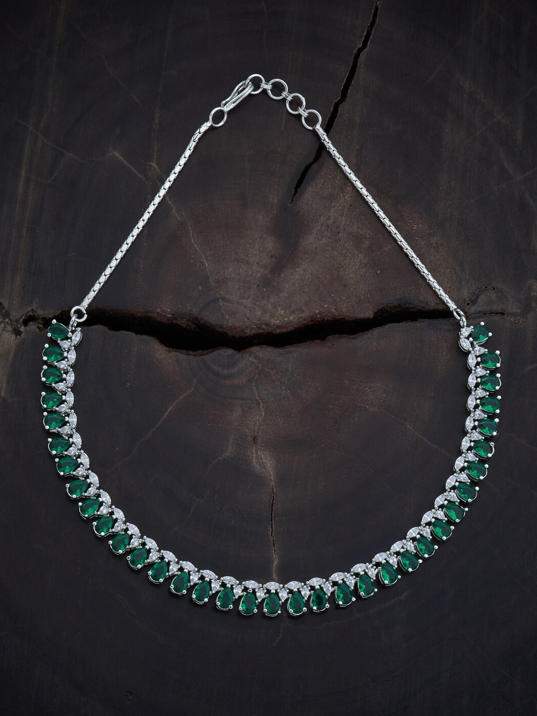

Kushal's Fashion Jewellery Rhodium-Plated Zircon Studded Necklace, Silver