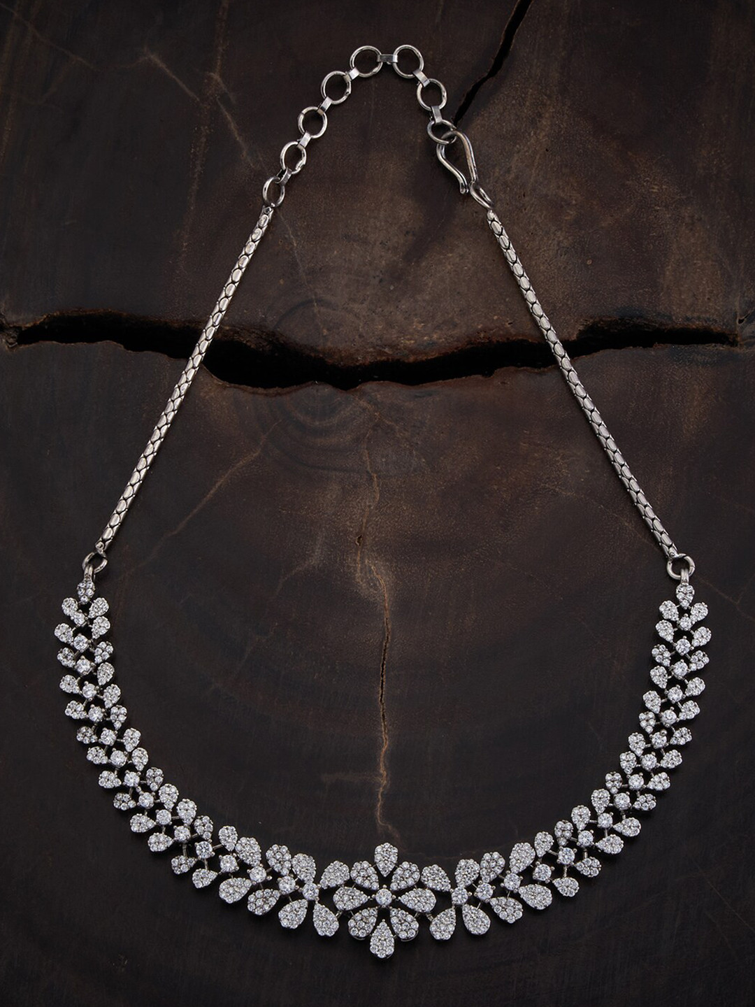 

Kushal's Fashion Jewellery Rhodium-Plated Zircon Studded Necklace, Silver