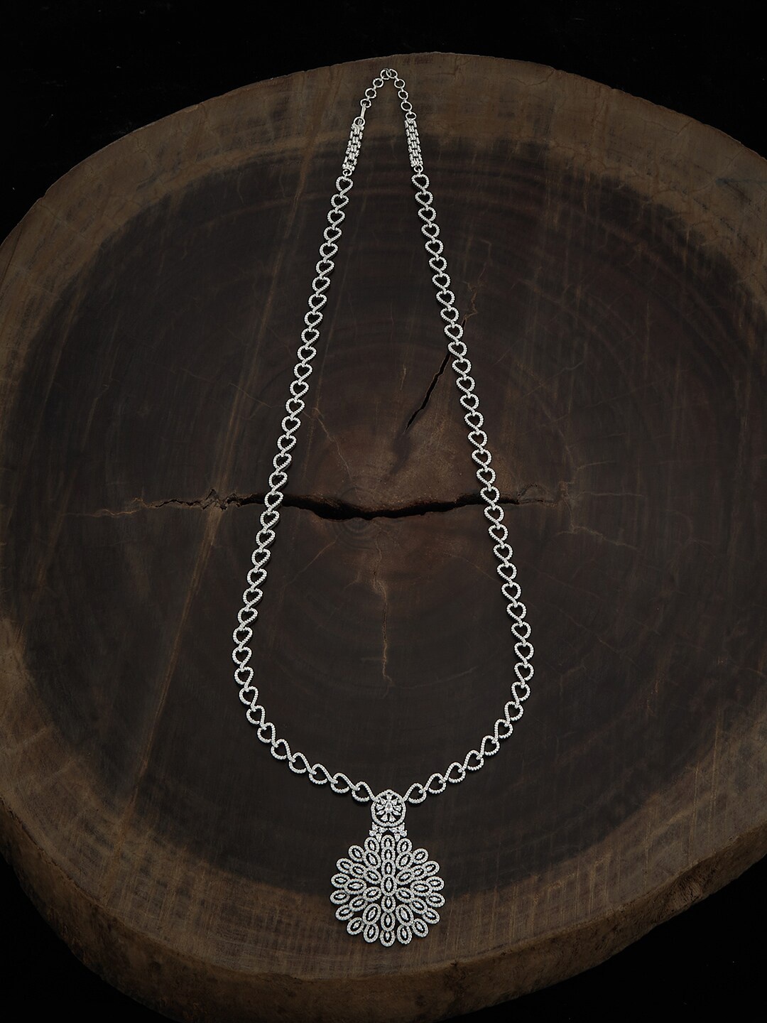

Kushal's Fashion Jewellery Rhodium-Toned Zircon-Studded Necklace, Silver