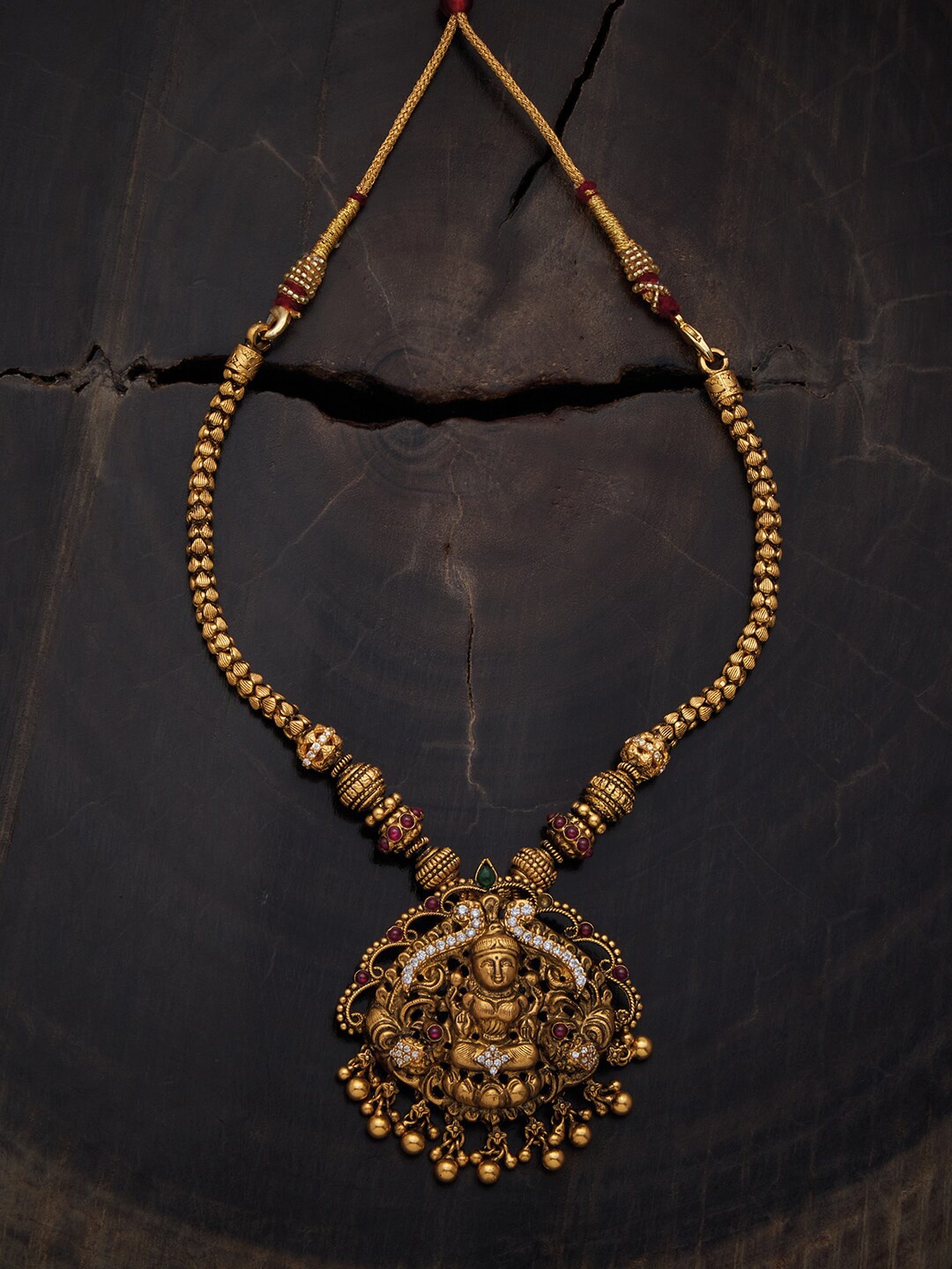 

Kushal's Fashion Jewellery Gold-Plated Stone-Studded Temple Necklace