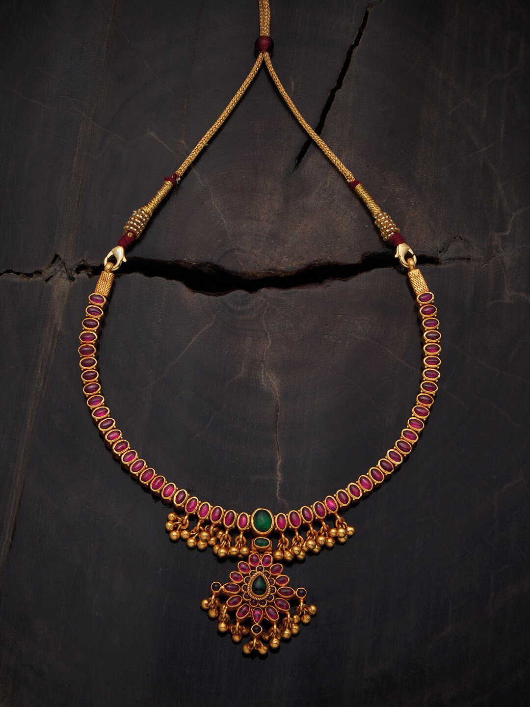 

Kushal's Fashion Jewellery Gold-Plated Stone-Studded 92.5 Pure Silver Antique Necklace
