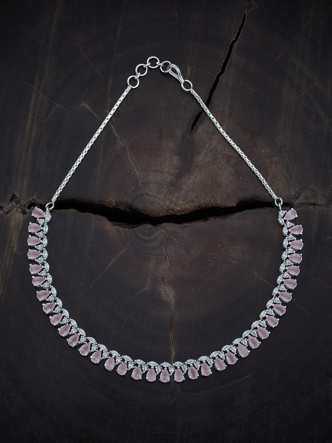 

Kushal's Fashion Jewellery Rhodium-Toned Zircon-Studded Necklace, Silver