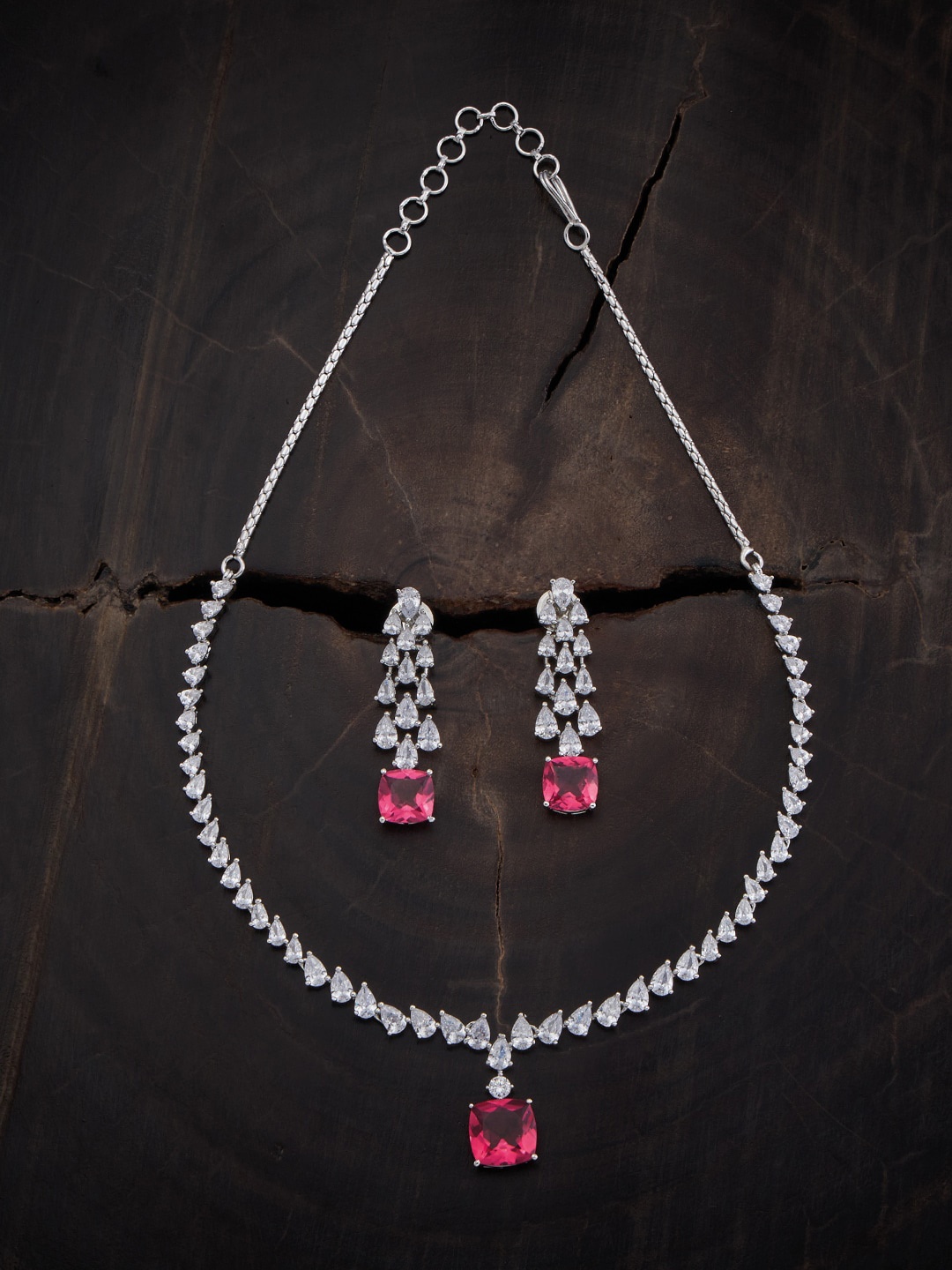 

Kushal's Fashion Jewellery Rhodium-Plated CZ-Studded Jewellery Set, Silver