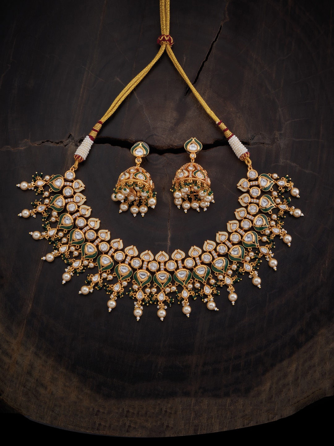 

Kushal's Fashion Jewellery CZ-Studded & Beaded Jewellery Set, Gold