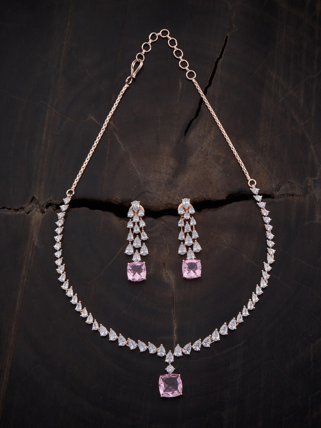 

Kushal's Fashion Jewellery Rose Gold-Plated CZ-Studded Jewellery Set