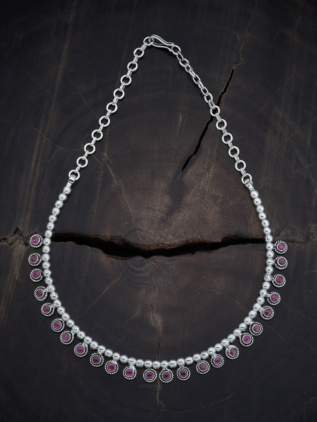 

Kushal's Fashion Jewellery Rhodium-Plated Stone-Studded 92.5 Pure Silver Antique Necklace