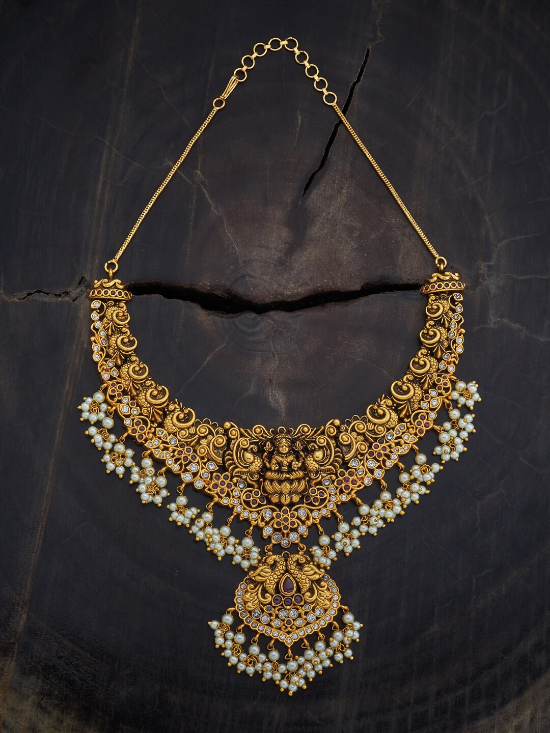 

Kushal's Fashion Jewellery Silver Gold-Plated Antique Necklace