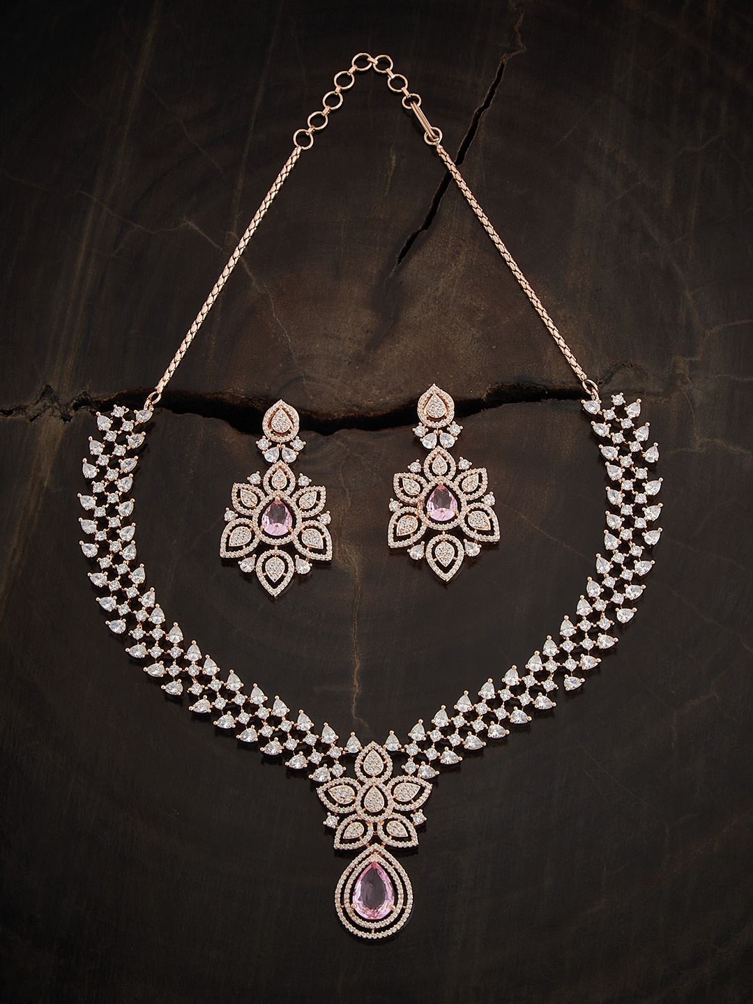 

Kushal's Fashion Jewellery Rose Gold-Plated Cubic Zirconia-Studded Jewellery Set