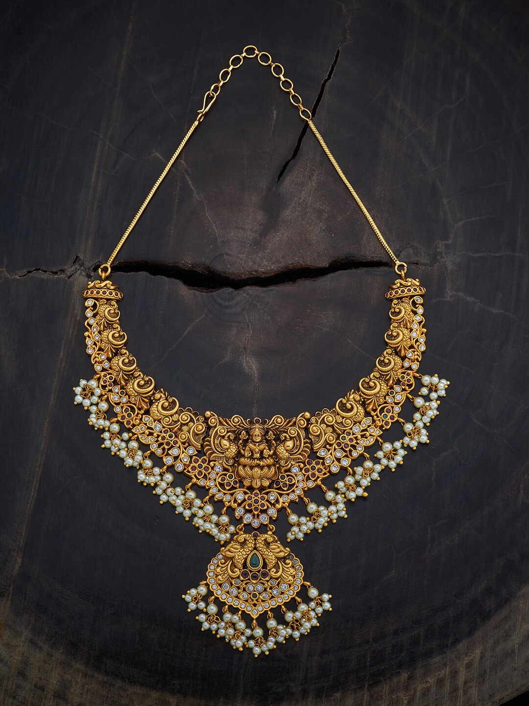 

Kushal's Fashion Jewellery Silver Gold-Plated Antique Necklace