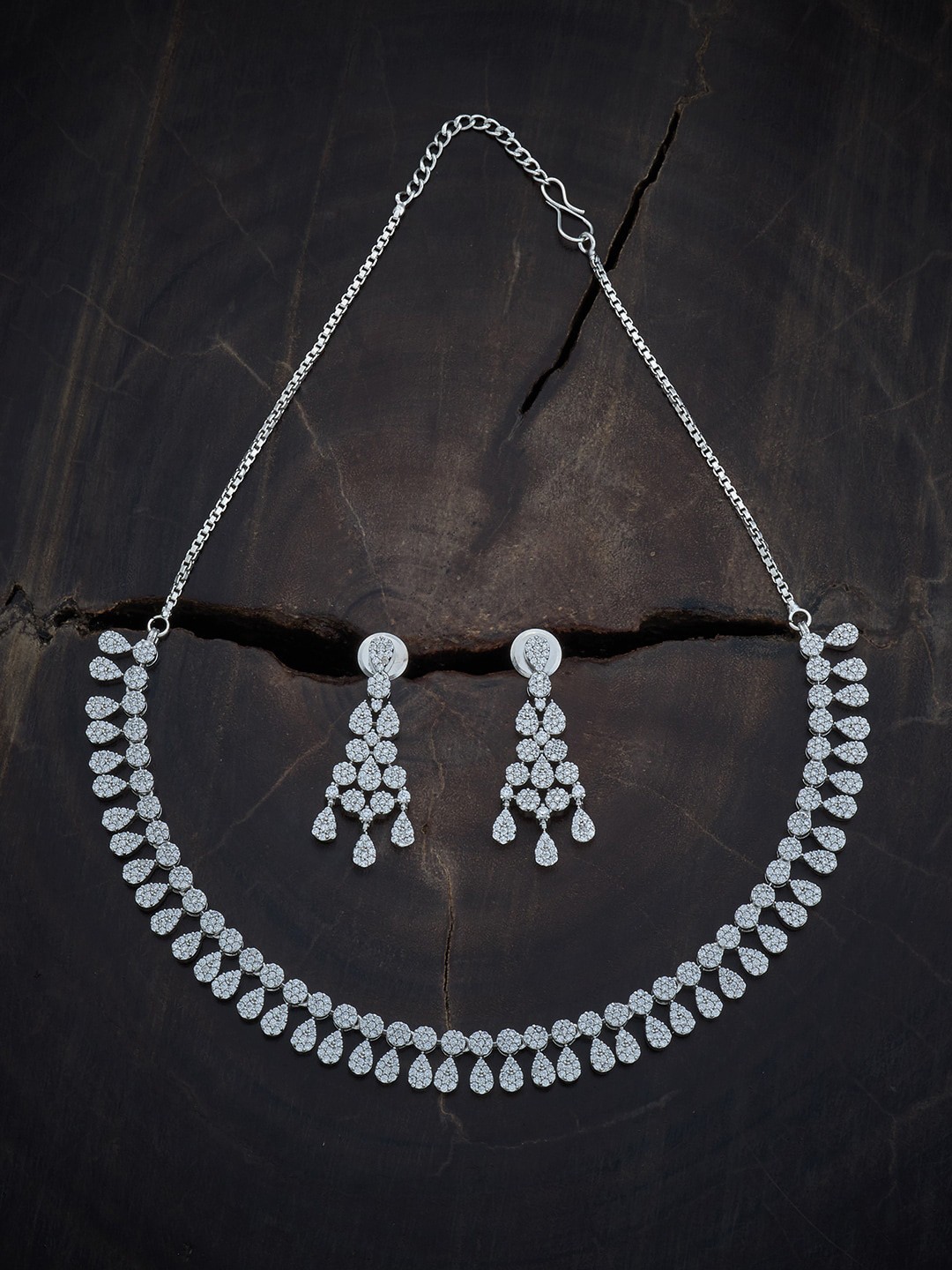 

Kushal's Fashion Jewellery Rhodium-plated Zircon-studded Jewellery Set, Silver