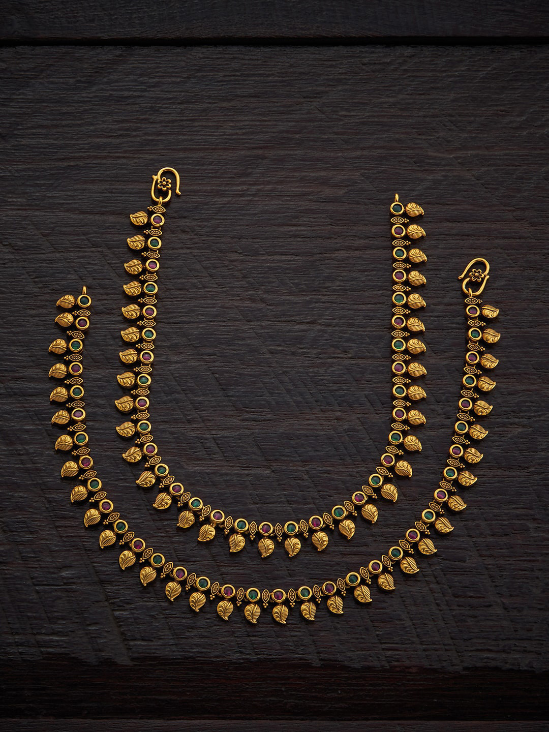 

Kushal's Fashion Jewellery Set Of 2 Gold-Plated Stone-Studded Anklets