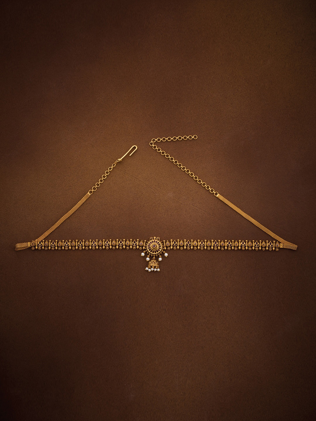 

Kushal's Fashion Jewellery Gold-Plated Stone-studded & Beaded Dropped Kamarbandh