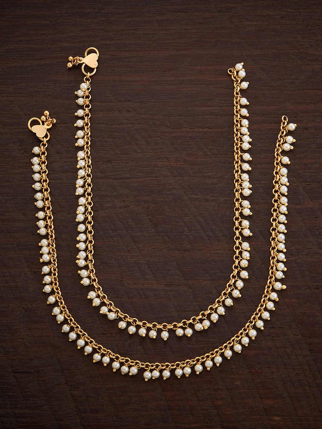 

Kushal's Fashion Jewellery Set Of 2 Gold-Plated Pearl-Beaded Anklets