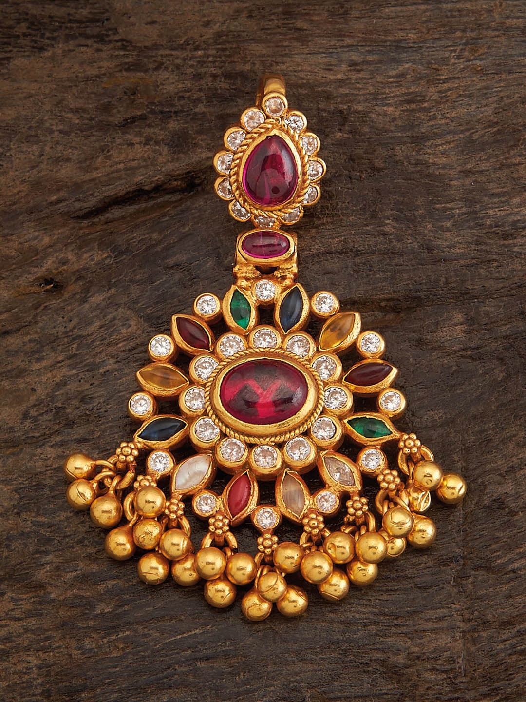 

Kushal's Fashion Jewellery 92.5 Pure Silver Gold-Plated Stone-Studded Pendant