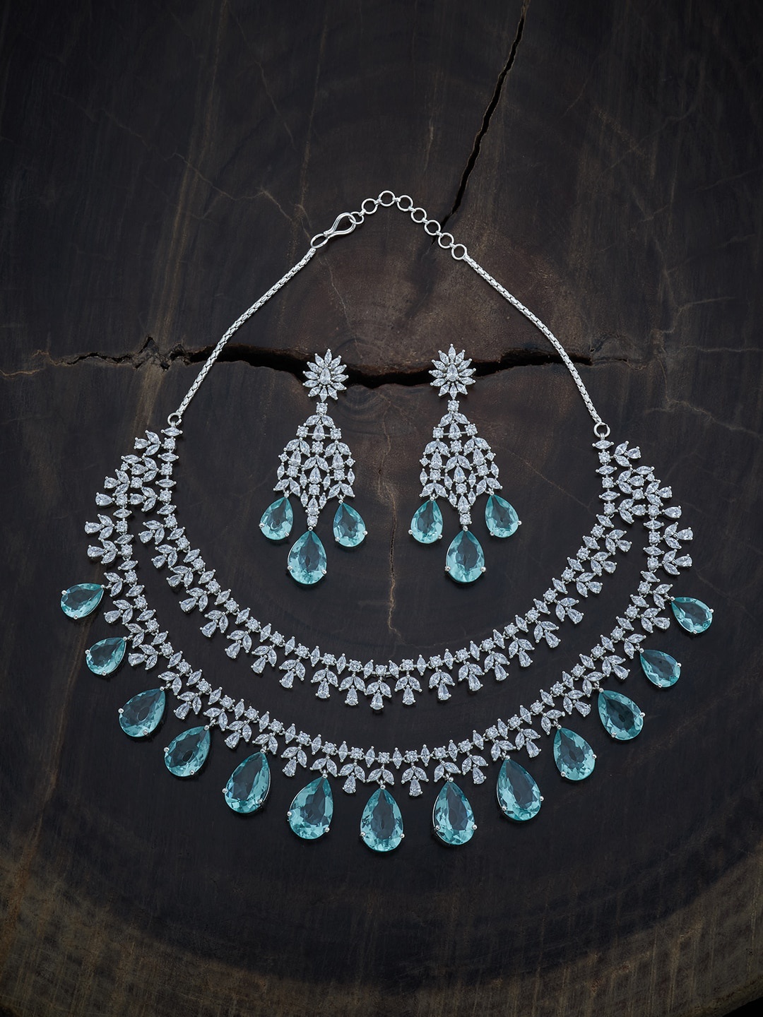 

Kushal's Fashion Jewellery Rhodium-plated Zircon-studded Jewellery Set, Silver