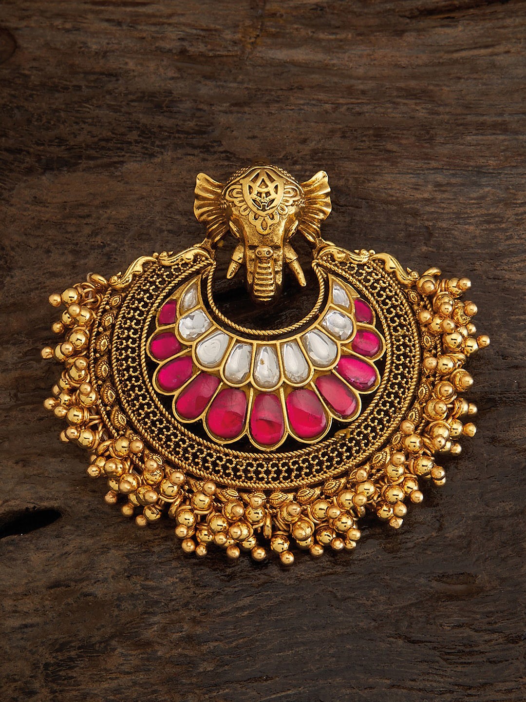 

Kushal's Fashion Jewellery 92.5 Pure Silver Gold-Plated Stone-Studded Temple Pendant