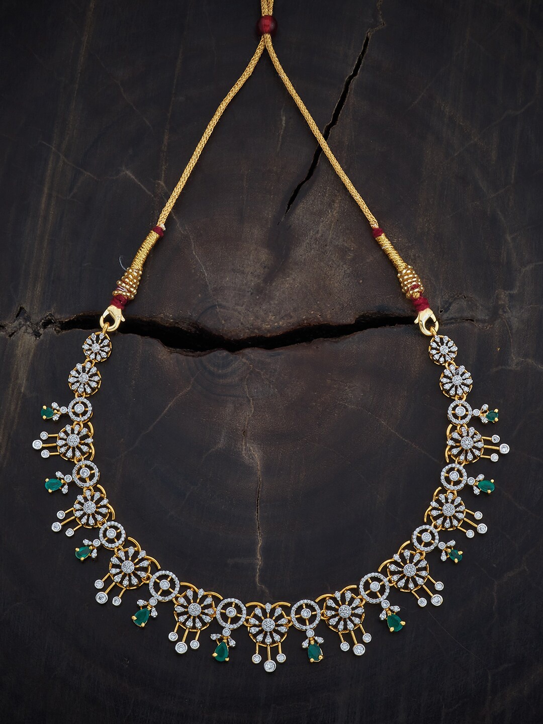 

Kushal's Fashion Jewellery Rhodium-Plated 92.5 Pure Silver Zircon Necklace, Gold