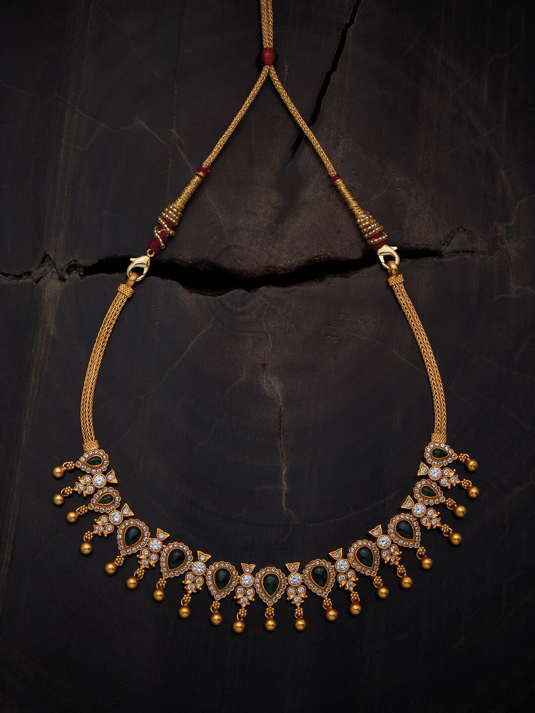 

Kushal's Fashion Jewellery Gold-Plated Artificial Stones 92.5 Pure Silver Temple Necklace