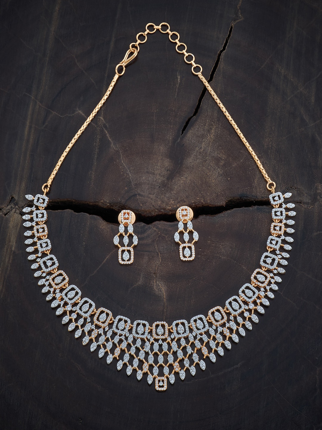 

Kushal's Fashion Jewellery Rhodium-Plated CZ Studded Jewellery Set, Gold