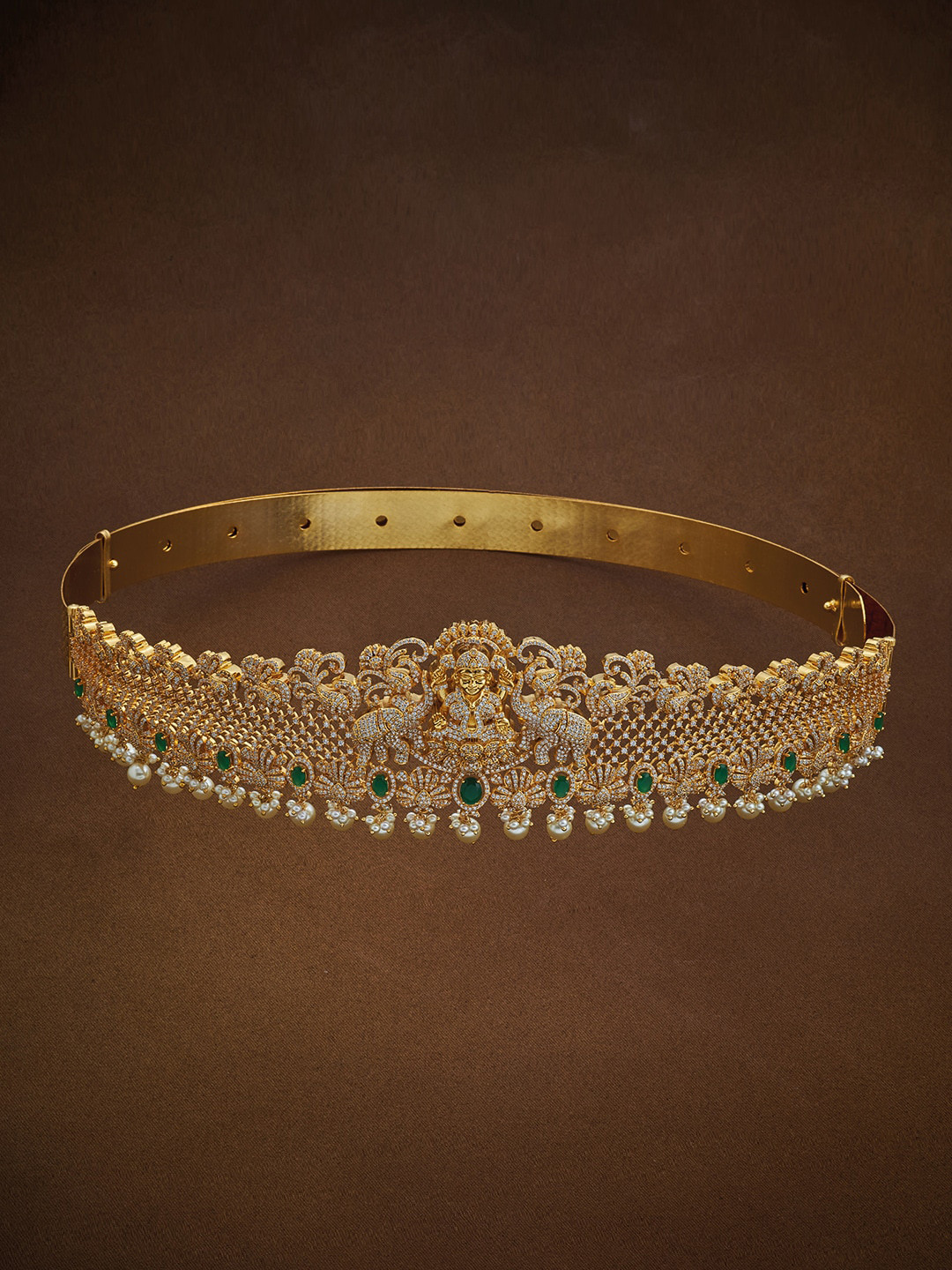 

Kushal's Fashion Jewellery Gold-Plated CZ Studded & Beaded Temple Kamarbandh