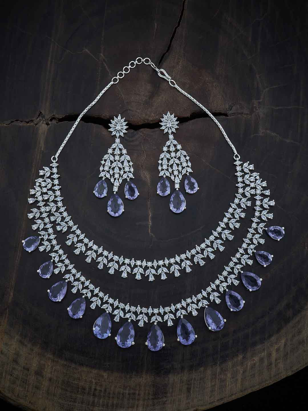 

Kushal's Fashion Jewellery Rhodium-Plated CZ Studded Jewellery Set, Silver