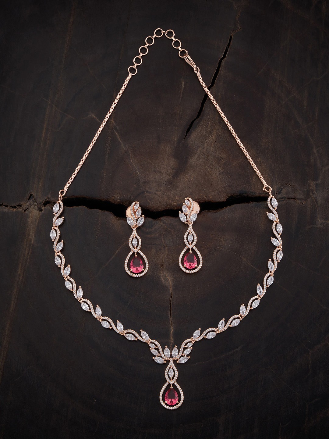 

Kushal's Fashion Jewellery Rose Gold-Plated CZ Studded Jewellery Set