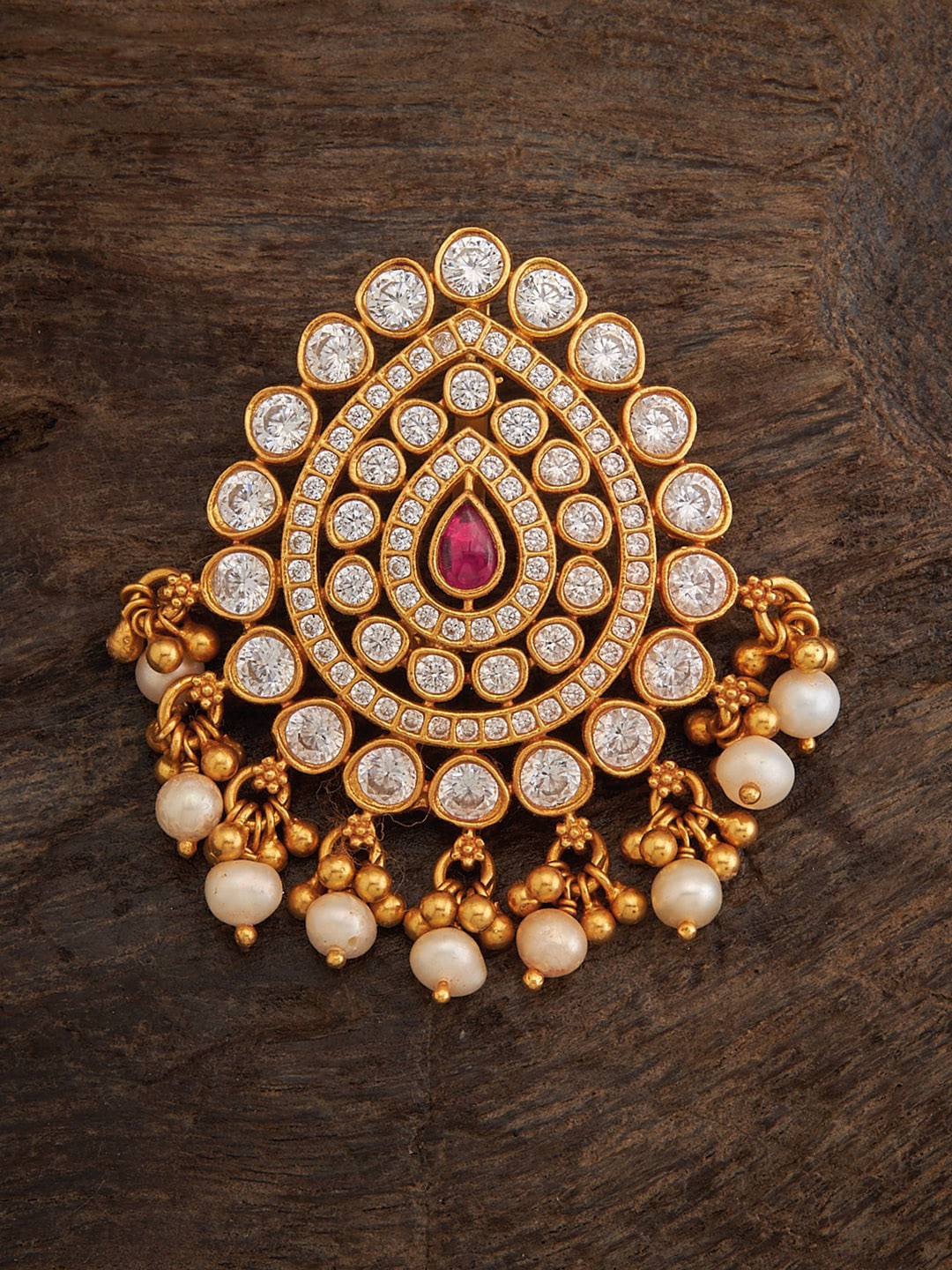

Kushal's Fashion Jewellery 92.5 Pure Silver Brass-Plated Stone-Studded Pendant, Gold