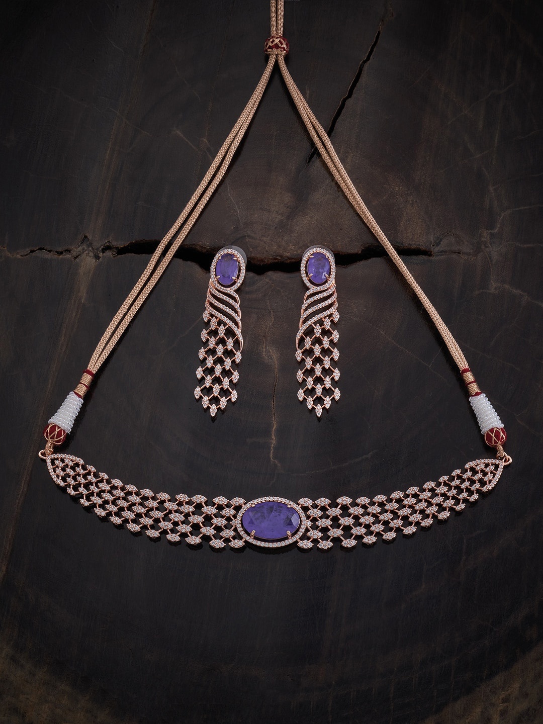 

Kushal's Fashion Jewellery Rose Gold-Plated CZ Studded Jewellery Set