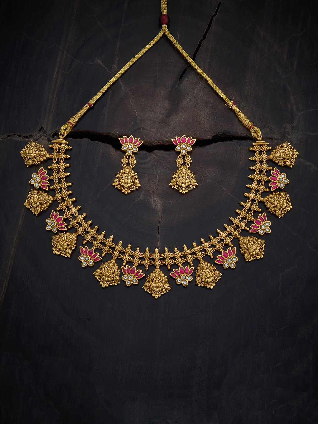 

Kushal's Fashion Jewellery Gold-Plated Stone Studded Antique Jewellery Set