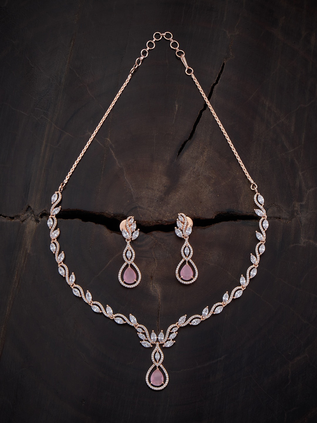 

Kushal's Fashion Jewellery Rose Gold-Plated CZ Studded Jewellery Set