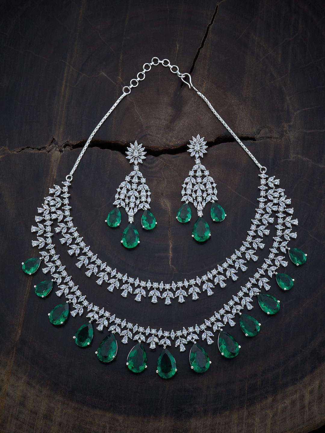 

Kushal's Fashion Jewellery Rhodium-Plated CZ Studded Jewellery Set, Silver