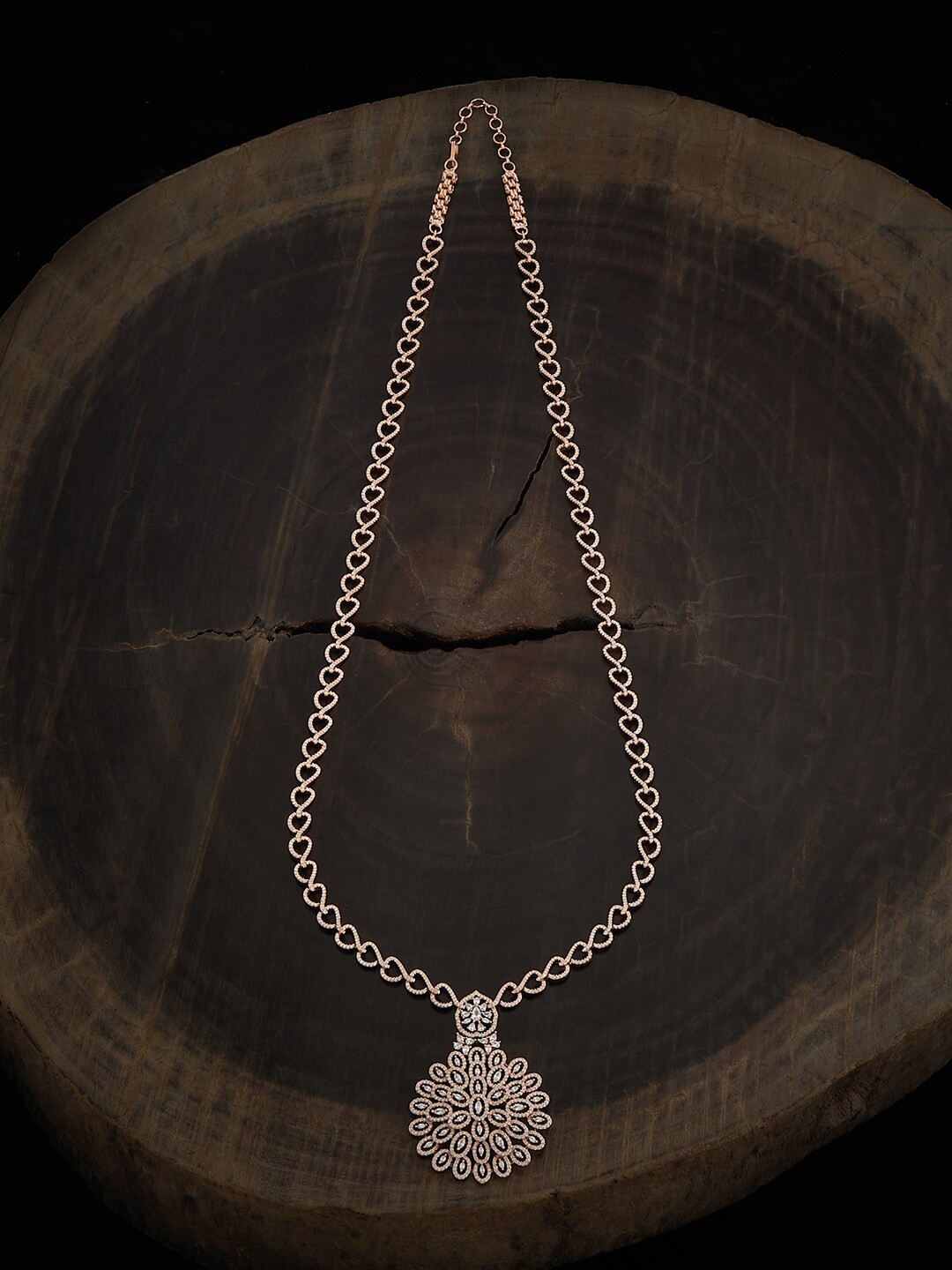 

Kushal's Fashion Jewellery Rose Gold Plated CZ Studded Necklace