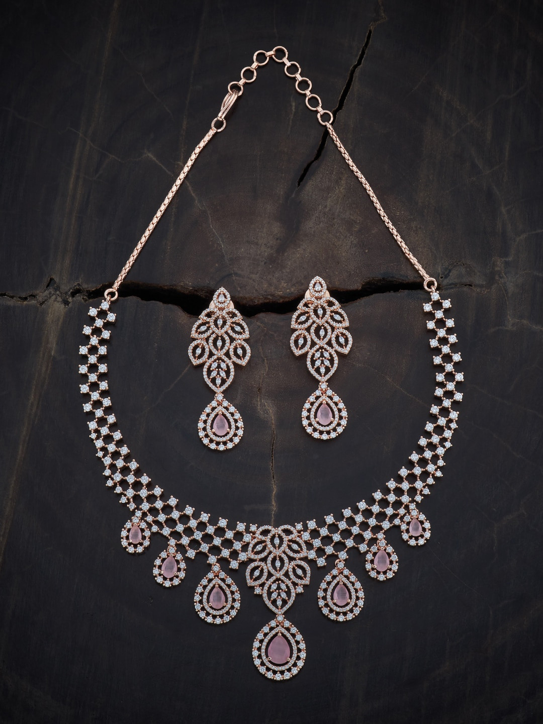 

Kushal's Fashion Jewellery Rose Gold-Plated CZ Studded Jewellery Set