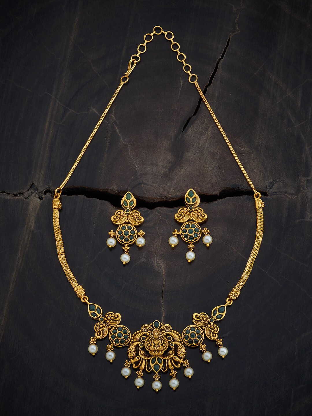 

Kushal's Fashion Jewellery Gold-Plated Stone Studded & Beaded Antique Jewellery Set