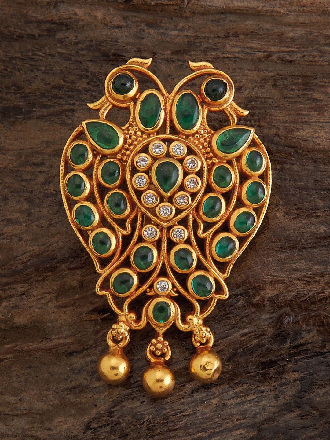 

Kushal's Fashion Jewellery 92.5 Pure Silver Gold-Plated Stone-Studded Temple Pendant