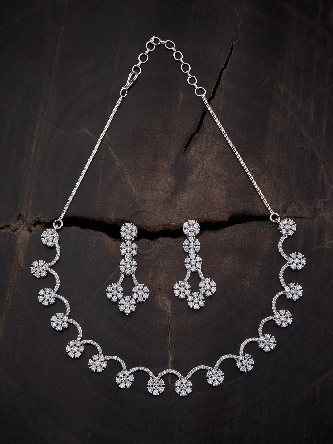 

Kushal's Fashion Jewellery Rhodium-Plated CZ-Studded Jewellery Set, Silver