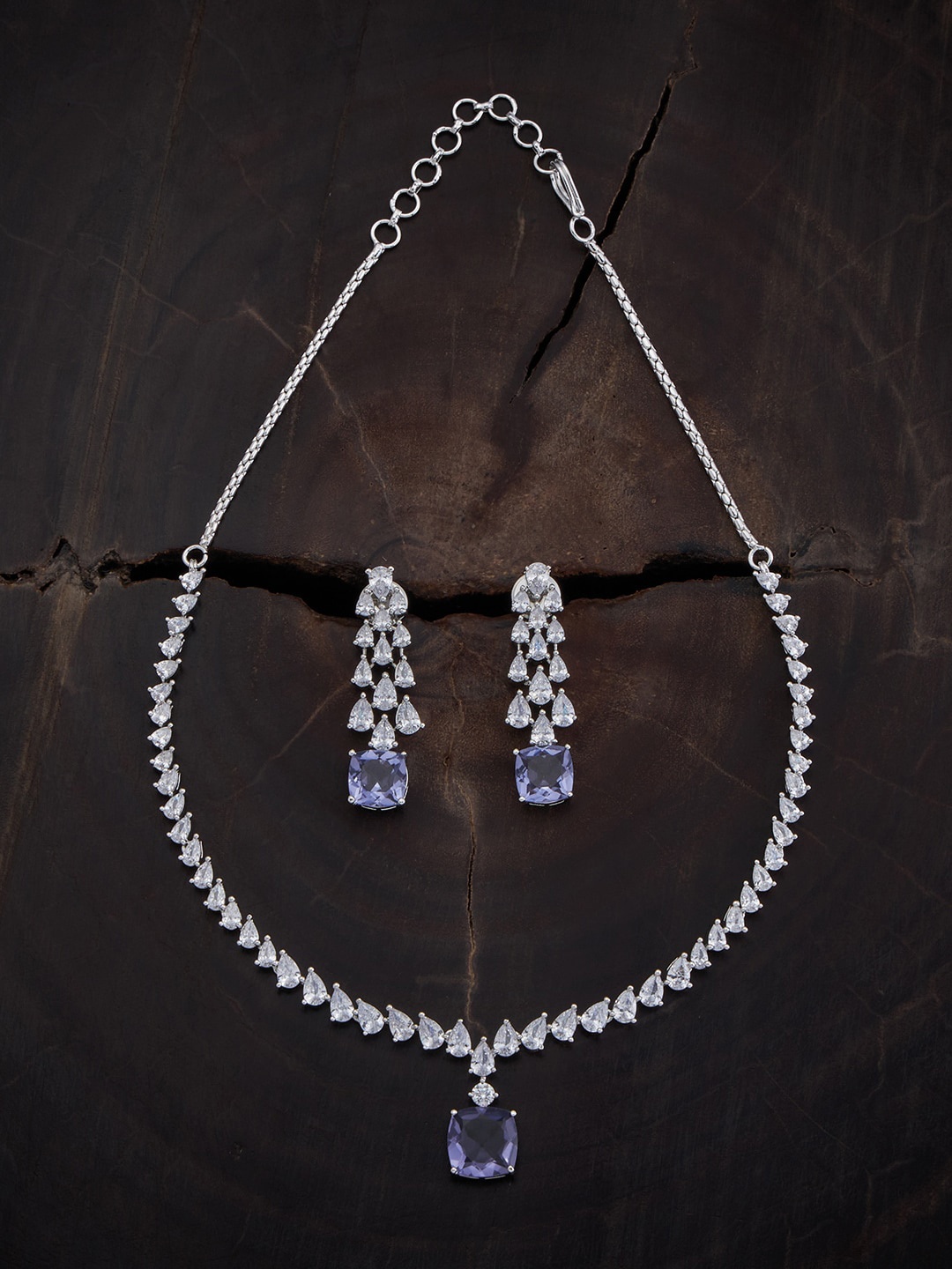 

Kushal's Fashion Jewellery Rhodium-Plated CZ-Studded Jewellery Set, Silver