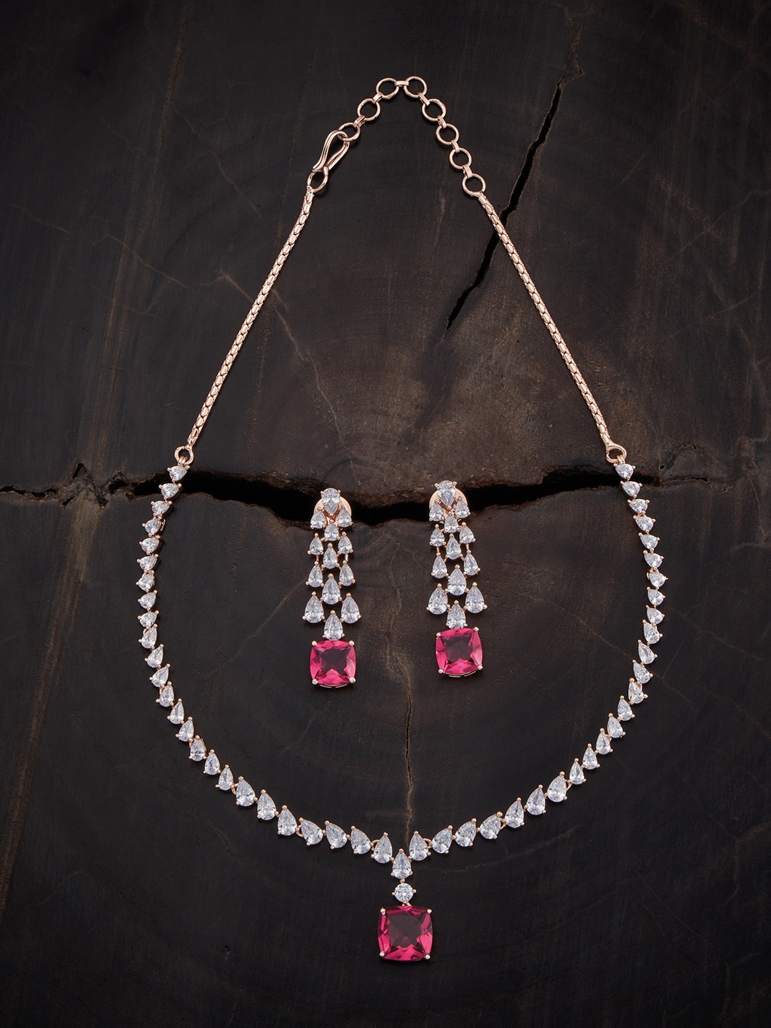 

Kushal's Fashion Jewellery Rose Gold-Plated CZ-Studded Jewellery Set