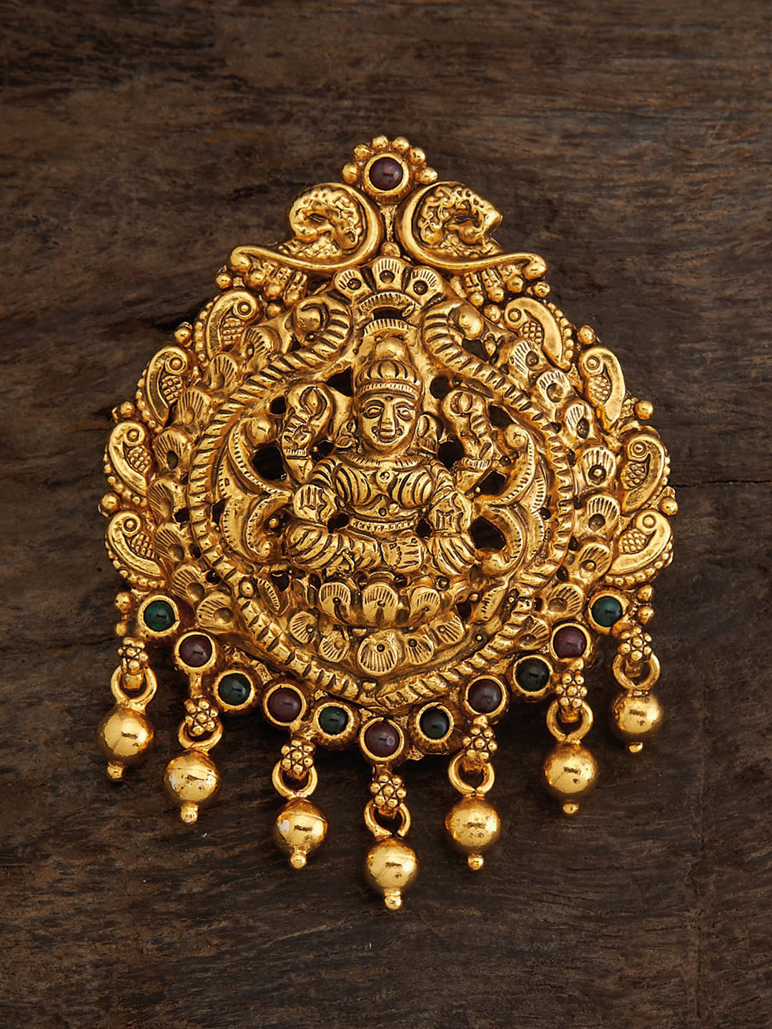 

Kushal's Fashion Jewellery 92.5 Pure Silver Gold-Plated Stone-Studded Temple Pendant