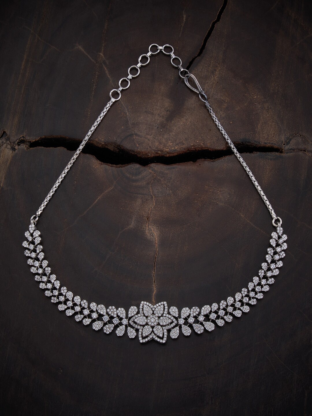 

Kushal's Fashion Jewellery Rhodium Plated Cubic Zirconia Studded Necklace, Silver