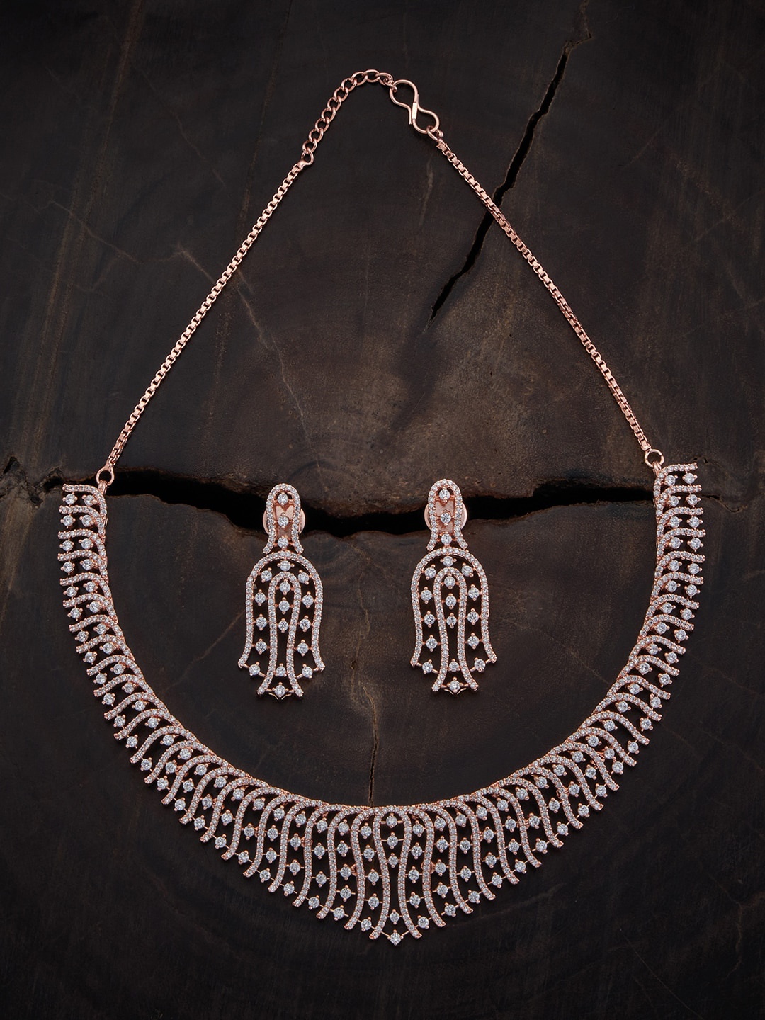 

Kushal's Fashion Jewellery Rose Gold-Plated CZ Studded Jewellery Set