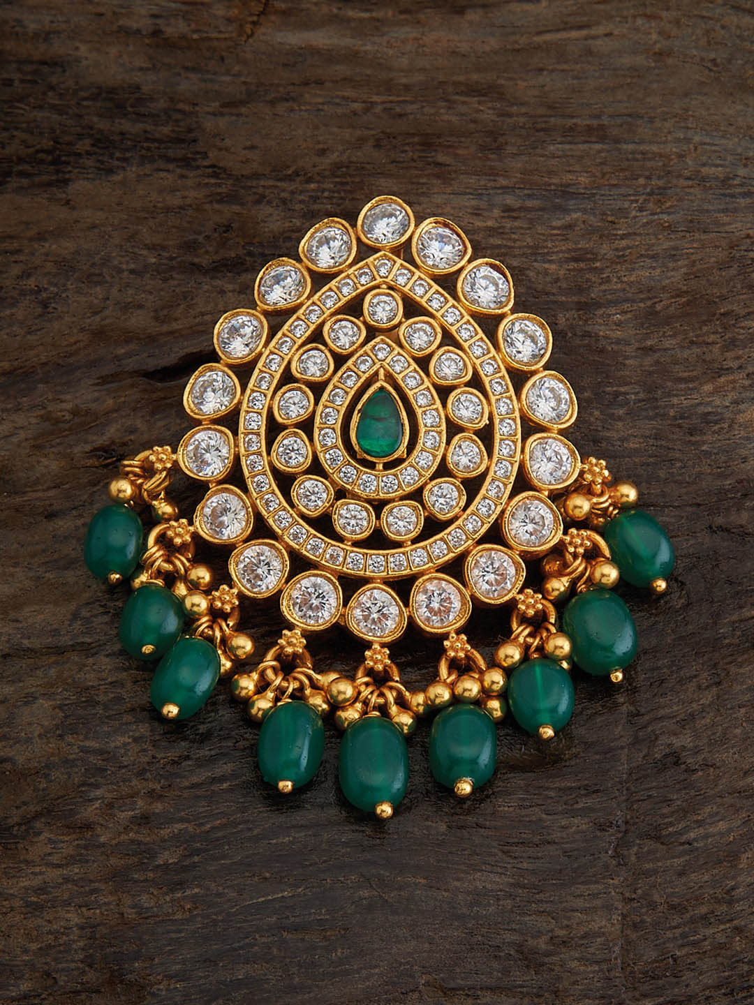 

Kushal's Fashion Jewellery 92.5 Pure Silver Gold-Plated Stone-Studded & Beaded Pendant