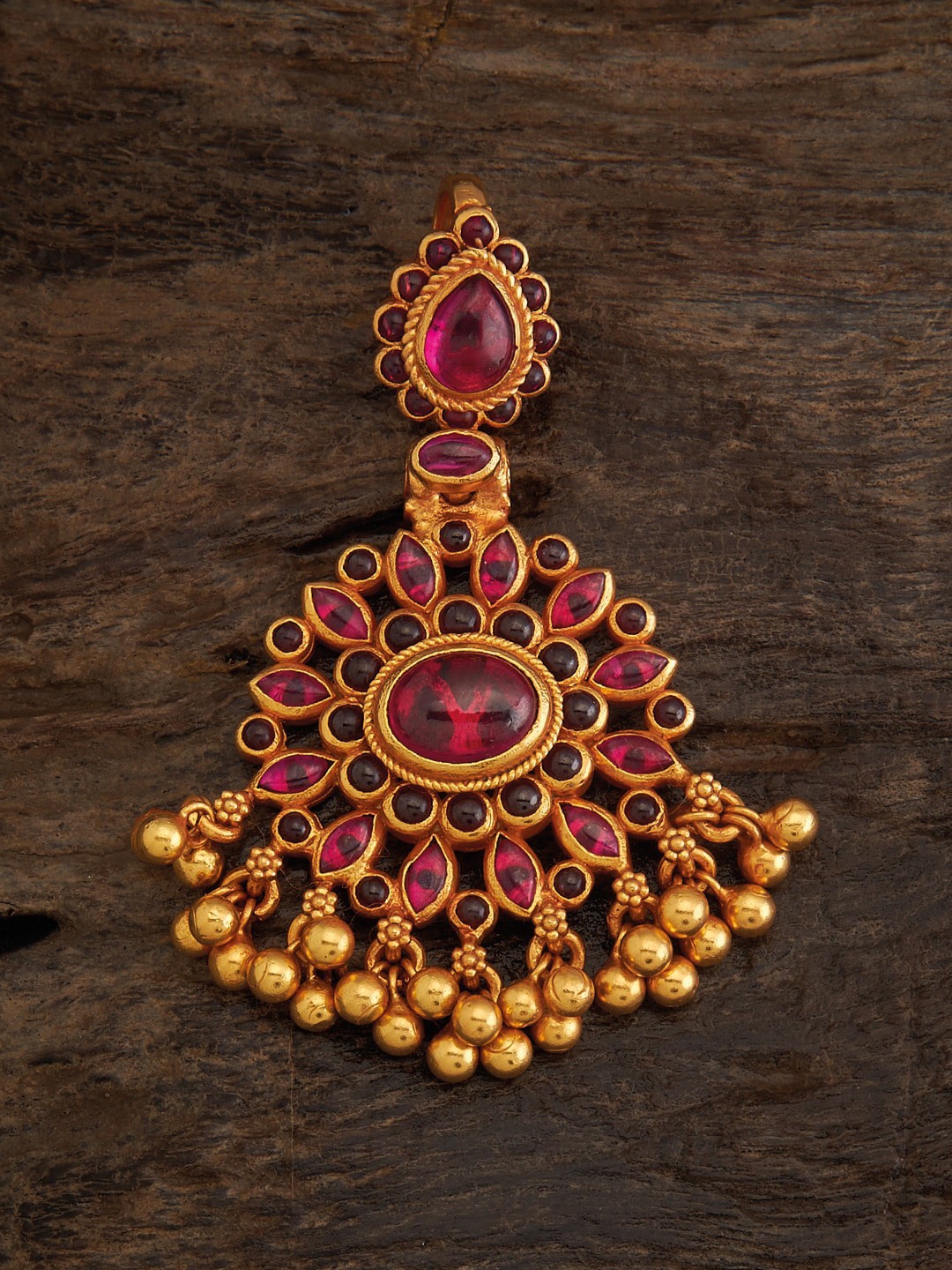

Kushal's Fashion Jewellery 92.5 Pure Silver Gold-Plated Stone-Studded Temple Pendant, Red