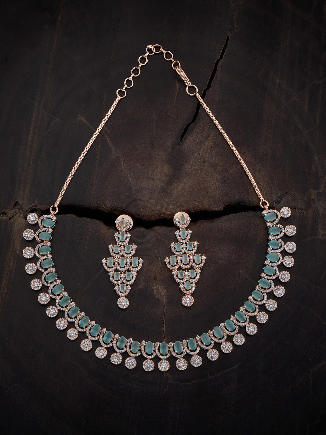 

Kushal's Fashion Jewellery Rose Gold Plated CZ Studded Jewellery Set