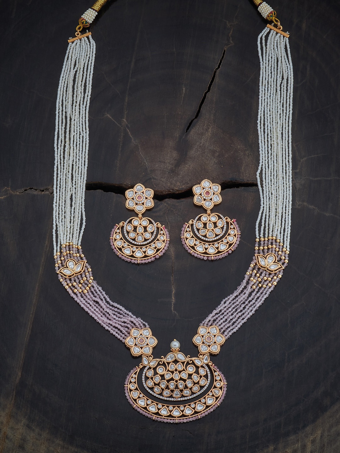 

Kushal's Fashion Jewellery CZ Studded & Beaded Jewellery Set, Gold